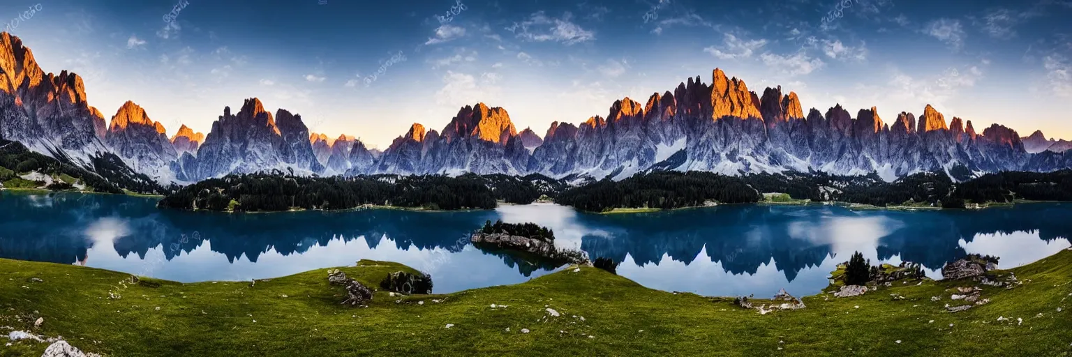 Prompt: extremely beautiful alpine scenery at night with milkaway, dolomites, calm lake in foreground, intricate details