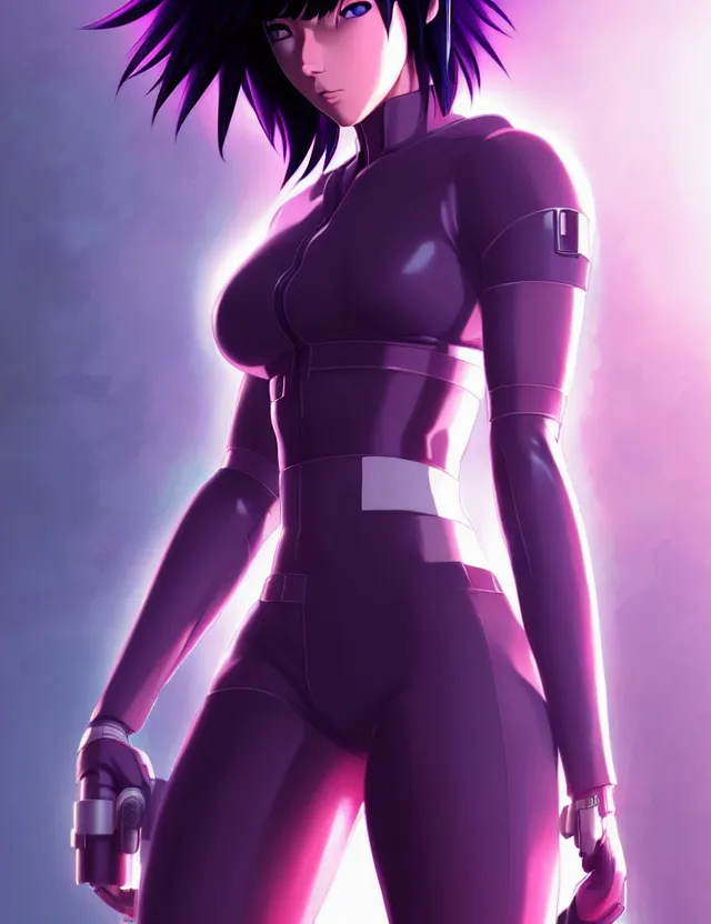 Image similar to a fullbody portrait of motoko kusanagi the major ghost in the shell : : stand alone complex, under repairs, maintenance : : by ilya kuvshinov, rossdraws, artgerm, sola digital arts, anti aliasing, raytracing : :