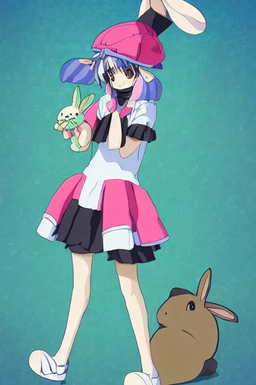 Prompt: Tonemapped cheerful Anime girl with bunny hat in the style of Makoto Shinkai and Clamp