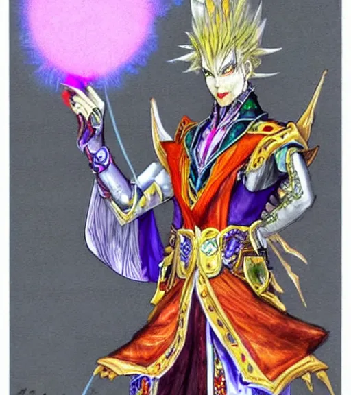 Prompt: kefka palazzo using a smartphone!!!!!!! by yoshitaka amano, concept art