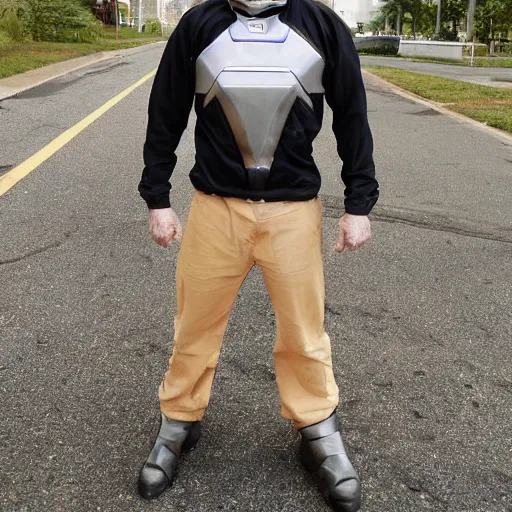 Prompt: Walter White morphs into a Power Ranger