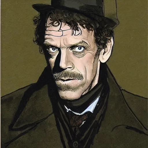 Image similar to hugh laurie as sherlock holmes, portrait by eddie campbell,