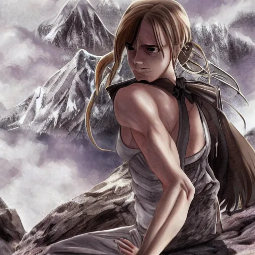 Image similar to emma watson a crawling mountain of muscles, highly detailed, anime, pale colors, award winning pictures, by studio mappa, by studio wit