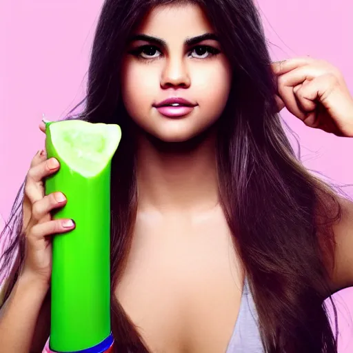 Prompt: human celery with the face of selena gomez, hd, photoshop, deep fake