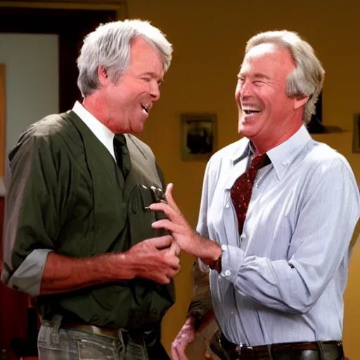 Image similar to kevin tighe with randy mantooth laughing, on fire