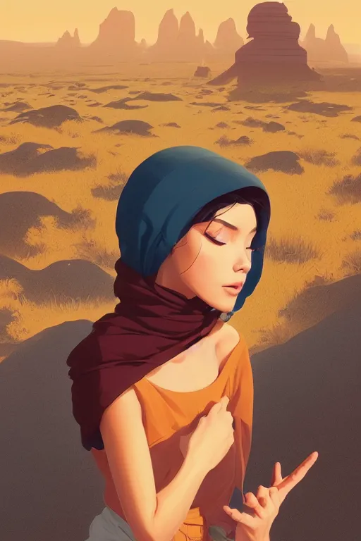 Image similar to single hermit in the desert, smooth face, centered median photoshop filter cutout vector behance hd by artgerm, jesper ejsing, by rhads, makoto shinkai and lois van baarle, ilya kuvshinov, rossdraws, illustration, art by ilya kuvshinov and gustav klimt