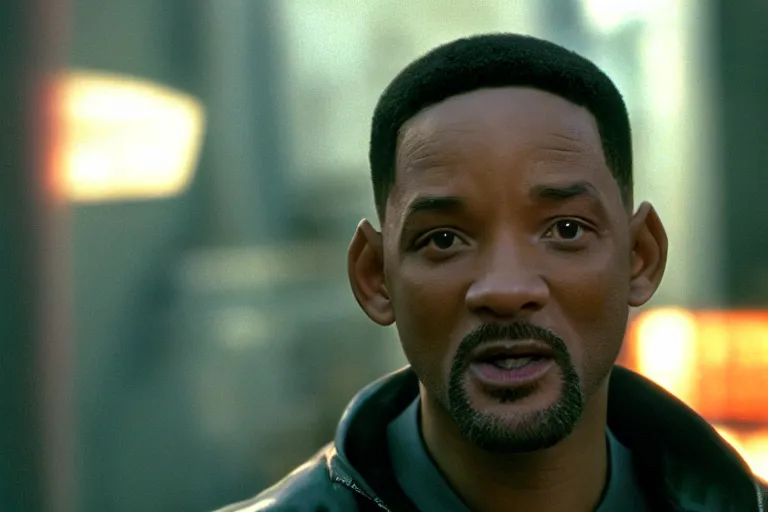 Image similar to cinematic still of will smith in Blade (2001), XF IQ4, f/1.4, ISO 200, 1/160s, 8K, RAW, dramatic lighting, symmetrical balance, in-frame, highly accurate facial features
