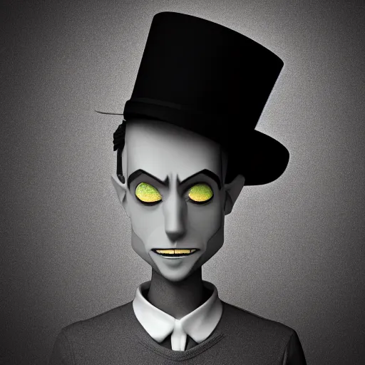 Image similar to a stylized image of a man in a top hat, a 3D render by Arent Arentsz, deviantart contest winner, altermodern, black background, goth, dark