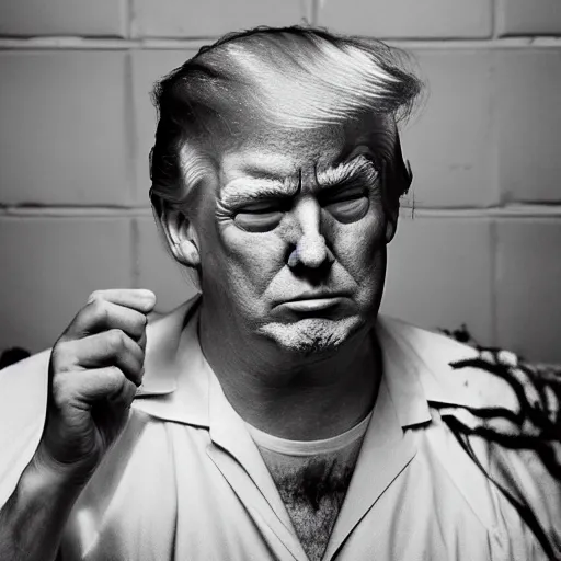 very muscular donald trump, 8k, black and white photo