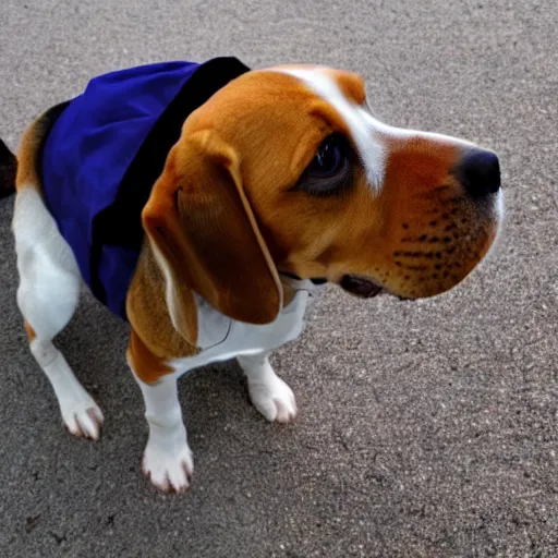 Prompt: a beagle in summer beach wearing hat