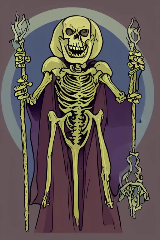 Image similar to Portrait of a evil skeleton that is a wizard casting a spell , wizard, medieval, sticker, colorful, casting epic spell, magic the gathering artwork, D&D, fantasy, artstation, heroic pose, illustration, highly detailed, simple, smooth and clean vector curves, no jagged lines, vector art, smooth