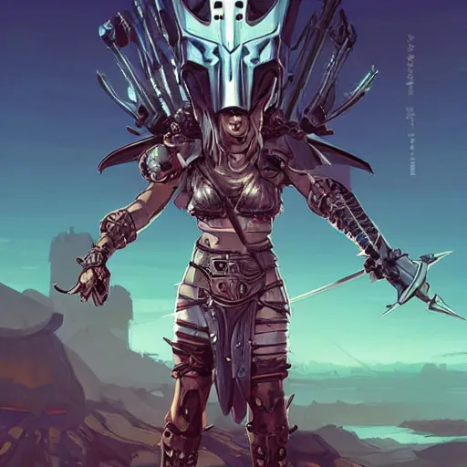 Image similar to cyberpunk viking helmet mask warrior goddess robot ninja fantasy, art gta 5 cover, official fanart behance hd artstation by jesper ejsing, by rhads, makoto shinkai and lois van baarle, ilya kuvshinov, ossdraws