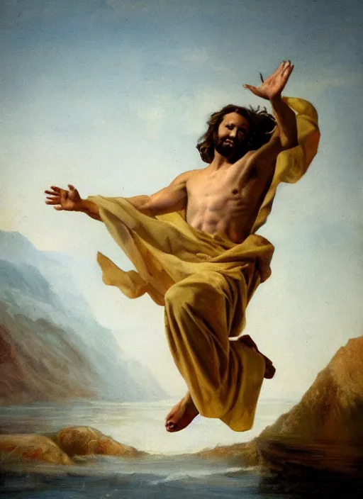 Image similar to jesus jumping on water