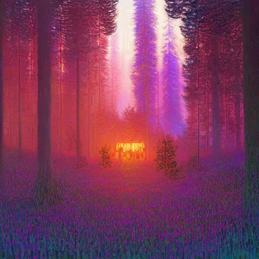 Image similar to A magical forest by Dan Mumford, Claude Monet and Simon Stålenhag