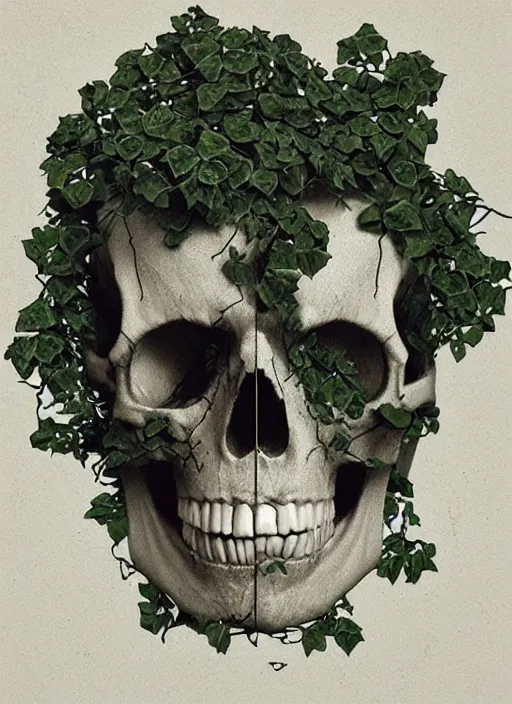 Image similar to skull, ivy, death, intricate detail by beeple