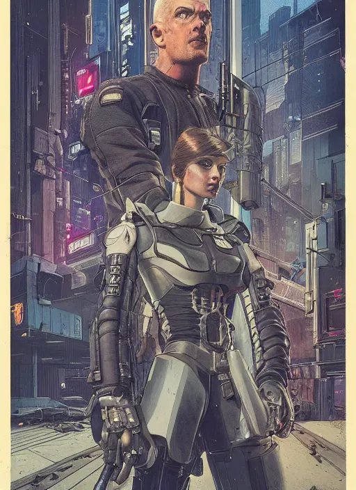Prompt: cyberpunk corporate security. heavy tactical unit. assault gear. dystopian. portrait by mœbius and will eisner and gil elvgren and pixar. realistic proportions. cyberpunk 2 0 7 7, apex, blade runner 2 0 4 9 concept art. cel shading. attractive face. thick lines.