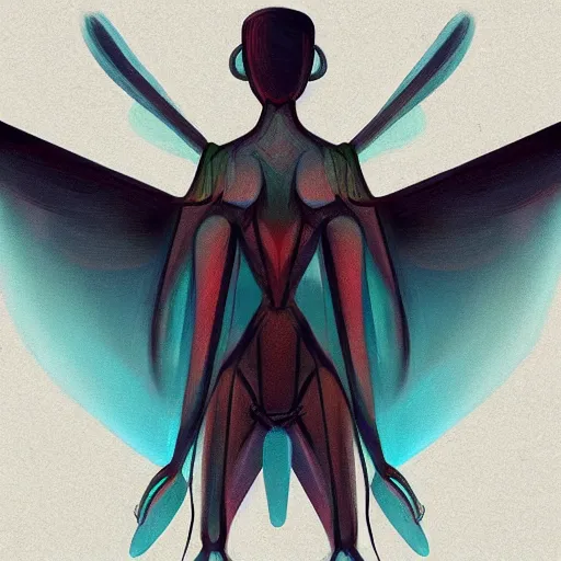 Image similar to an humanoid mothman very stylized, slim, in the style of john park, digital art painting, winning award image, matte painting, superb, trending in artstation