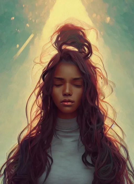 Image similar to handsome young black women with shoulder length white hair, half body shot, path traced, highly detailed, high quality, digital painting, alena aenami, lilia alvarado, shinji aramaki, karol bak, alphonse mucha, tom bagshaw