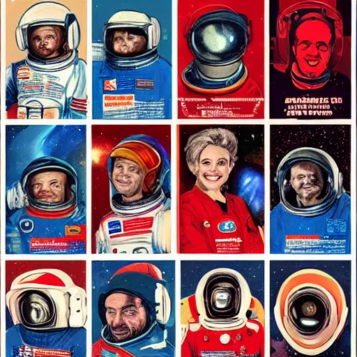 Image similar to retro space explorer portraits. red astronaut suit