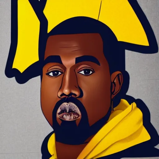 Image similar to portrait of kanye west in a yellow pikachu! hoody