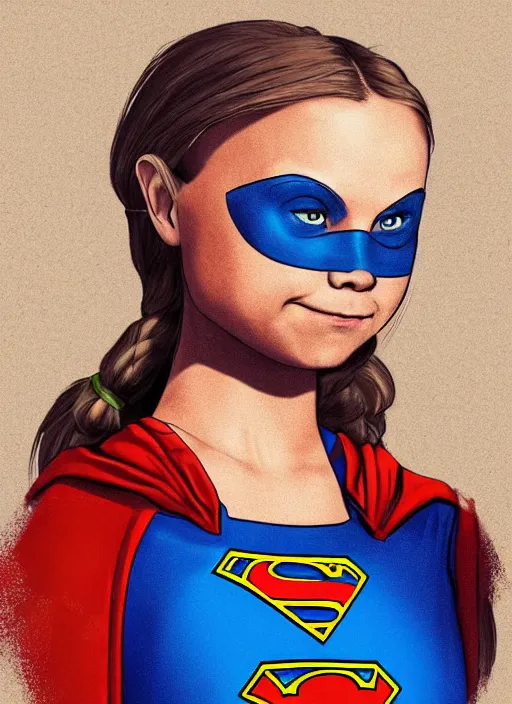 Image similar to greta thunberg as supergirl, detailed digital art, trending on Artstation