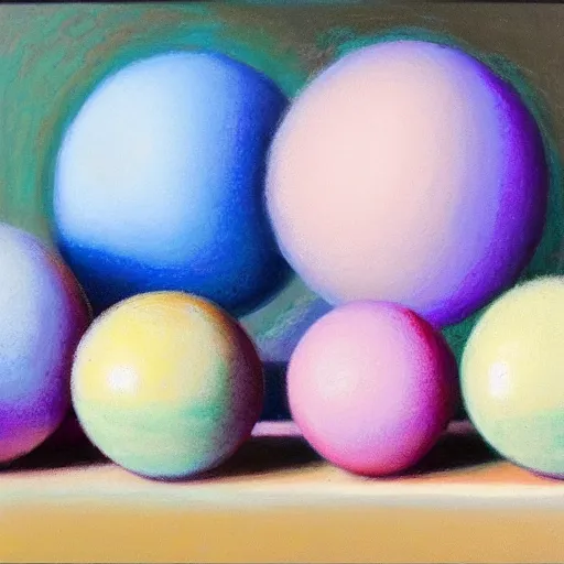 Prompt: perfectly symmetrical pastel spheres, one inside another, pleasing, detailed, oil painting