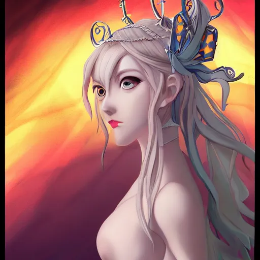 Image similar to portrait of the tyrant queen of faeries britain, anime fantasy illustration by tomoyuki yamasaki, kyoto studio, madhouse, ufotable, comixwave films, trending on artstation