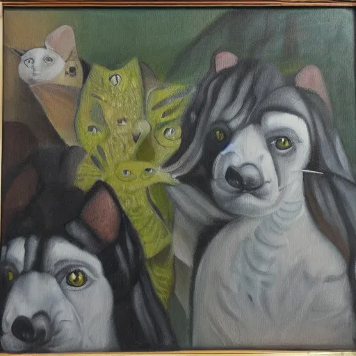 Prompt: Du katoj ludantaj tablotenison sur oranĝa fono, oil painting