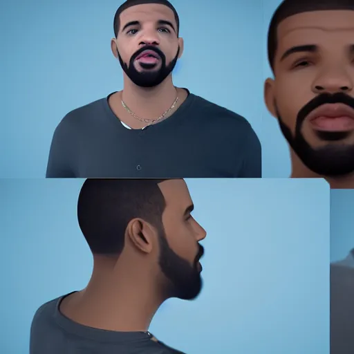 Image similar to 3d nft of drake, opensea nft, cinematic lighting, white background