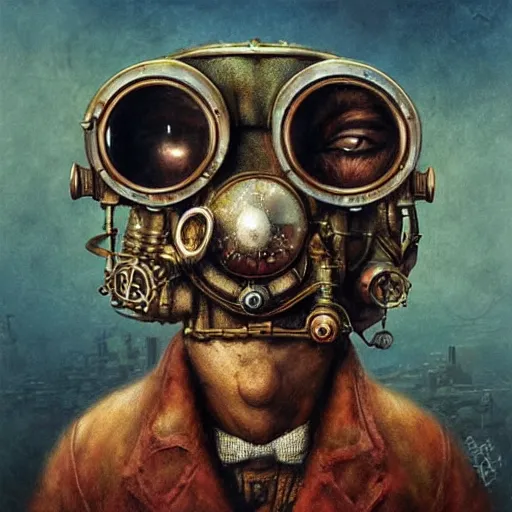 Image similar to A rat with steampunk goggles, by by Esao Andrews and Karol Bak and Zdzislaw Beksinski