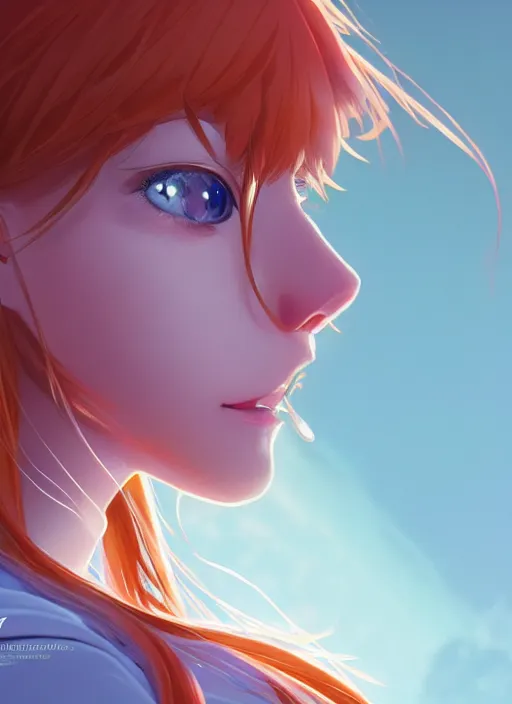 Image similar to highly detailed portrait of asuka langley soryu, stephen bliss, unreal engine, loish, rhads, makoto shinkai and lois van baarle, ilya kuvshinov, rossdraws, tom bagshaw, global illumination, radiant light, detailed and intricate environment