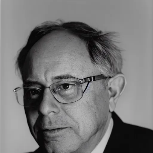 Prompt: a portrait of Senator Bernard Sanders, 35mm camera, studio lighting