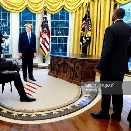 Prompt: The President of the United States meeting Dark Souls in the oval office, official photo