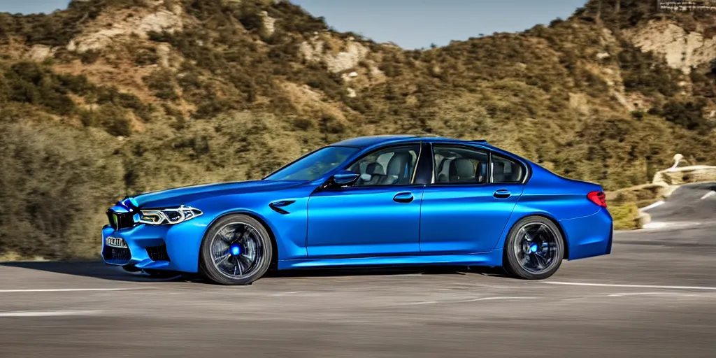 Image similar to “2018 BMW M5 brochure photo, 4K, ultra realistic, cinematic”