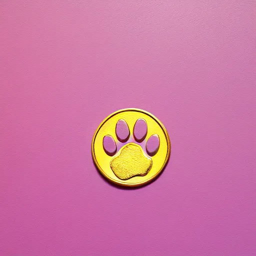 Image similar to Logo of a cat paw holding a golden coin. Minimalist logo, pastel colors. Vivid, 8K, Epic, Masterpiece