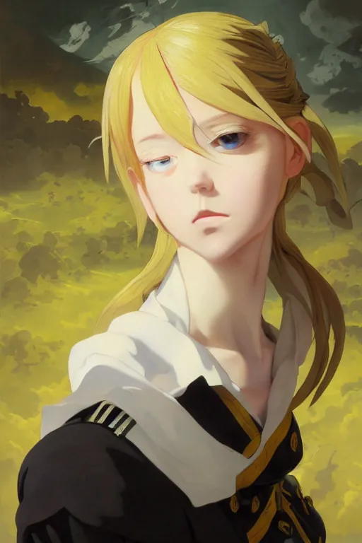 Image similar to baroque oil painting, anime key visual portrait concept art, anime maid nazi ss military crusader, blond hair blue eyes, brutalist dark fantasy, trending pixiv fanbox, rule of thirds golden ratio, detail acrylic palette knife, style of makoto shinkai genshin impact studio ghibli jamie wyeth greg rutkowski chiho aoshima