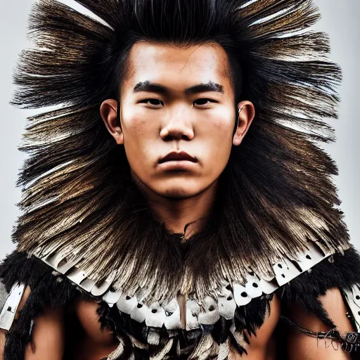 Prompt: a portrait of a beautiful young hawaiian male wearing an alexander mcqueen armor , photographed by andrew thomas huang, artistic