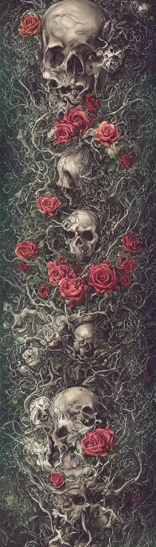 Image similar to the ghost in the machie, dense web of neurons firing, psychedelic lights and fog, skull and roses and gnr imagery, zdzislaw, ayami kojima, yamamoto, barclay shaw, karol bak, hyperrealist, 8 k