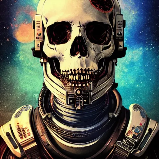 Prompt: portrait of a space pirate skull. intricate abstract. cyberpunk, vhs glitch. full face broken helmet. intricate artwork. nightmare fuel. terrifying. empty oxygen tank. by Tooth Wu, wlop, beeple, dan mumford. octane render, trending on artstation, greg rutkowski very coherent symmetrical artwork. cinematic, hyper realism, high detail, octane render, 8k, iridescent accents, black and white