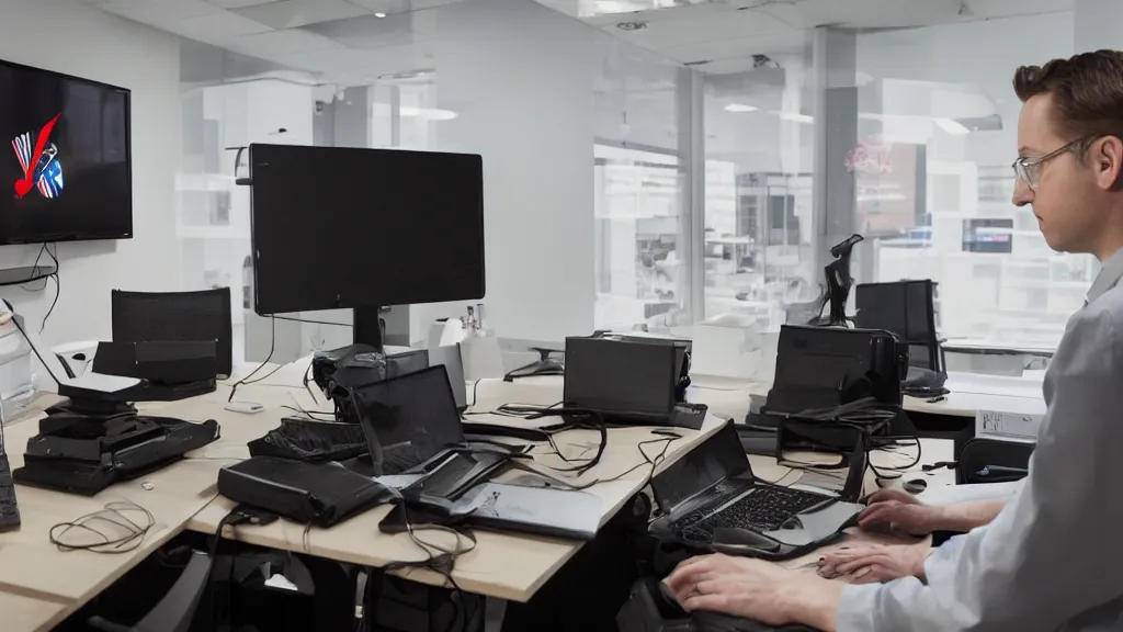 Prompt: NSA agent in their office watching a TWITCH.TV streamer