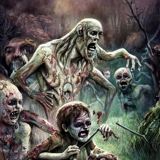 Image similar to “ zombie childs in stone age, artwork, detailed, fantasy ”