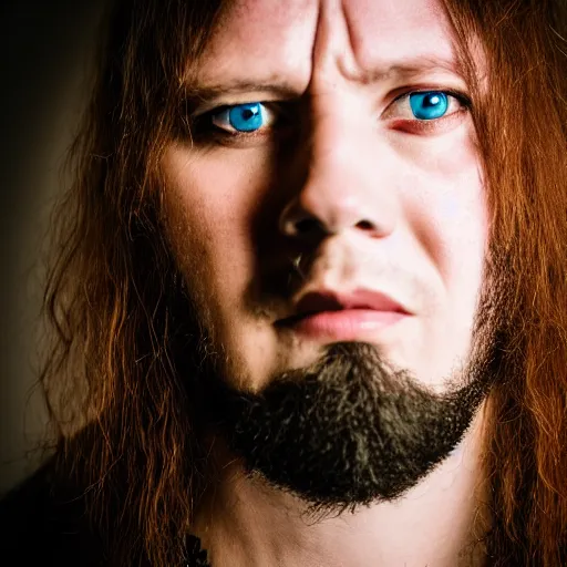 Prompt: a portrait photograph of a lead singer of german metal band, 2 4 year - old. portrait canon 8 5 mm f 1. 2 photograph head and shoulders portrait