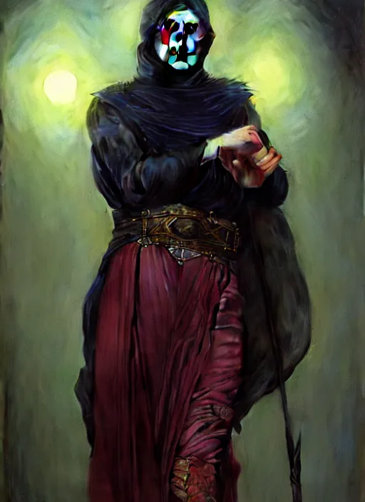 Image similar to muslim wizard, full body, hyper realistic, extremely detailed, dnd character art portrait, dark fantasy art, intricate fantasy painting, dramatic lighting, vivid colors, deviantart, artstation, by edgar maxence and caravaggio and michael whelan and delacroix.