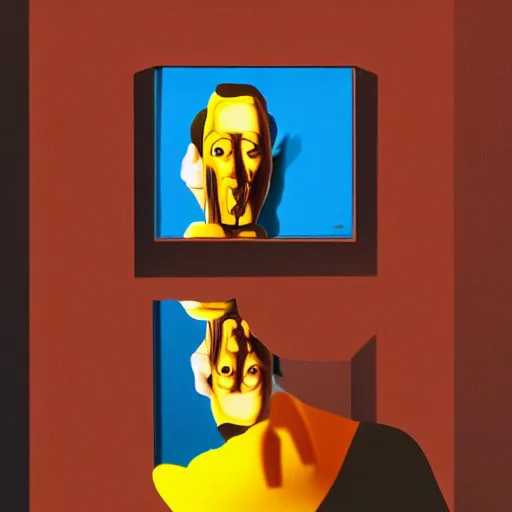 Prompt: ultra realistic portrait of turkish comedian cem yilmaz in a studio, ultra detailed, under blue, red and yellow cinematic lighting, salvador dali, cartoon, monument valley, escher