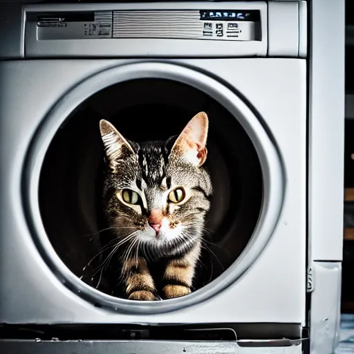 Image similar to cat behind dishwasher, higly detailed, great bokeh