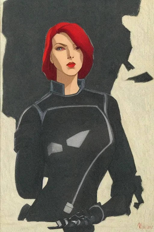 Image similar to black widow ( natasha romanova ), marvel, artwork by nicholas roerich,