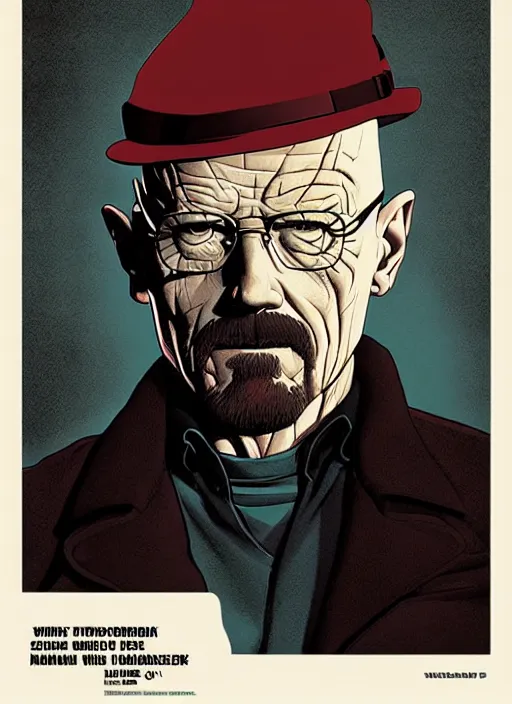 Image similar to poster artwork by Michael Whelan and Tomer Hanuka, of Walter White, from scene from Twin Peaks, clean