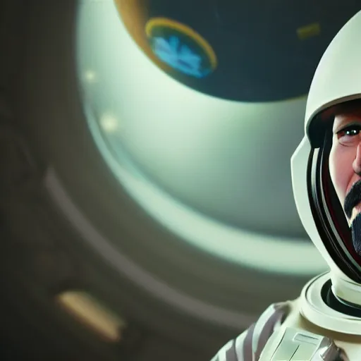 Image similar to Cinematic shot of Joseph Stalin astronaut, hd 4k, AAA game, octane render