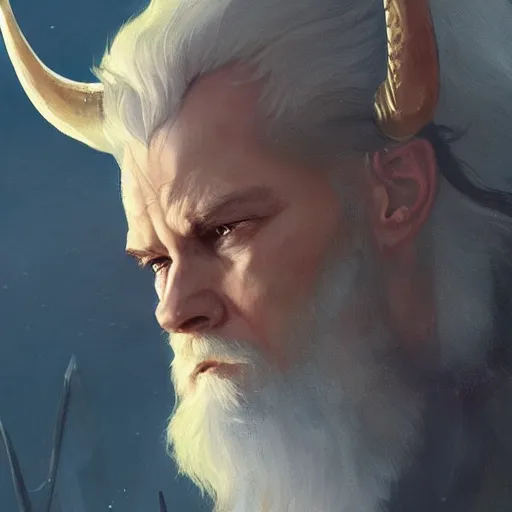 Prompt: a beautiful artwork side profile portrait of a odin with horns by greg rutkowski , featured on artstation, norse mythology, valhalla