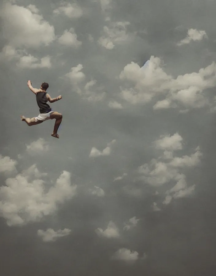 Prompt: “ human jumping in the sky, photorealistic ”